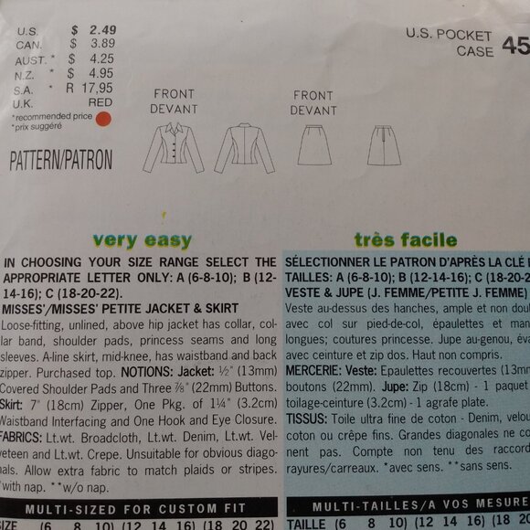 Jacket and Skirt Suit Sewing Pattern Size 12-16 See & Sew 5131 Vintage 90s UNCUT - Picture 6 of 9